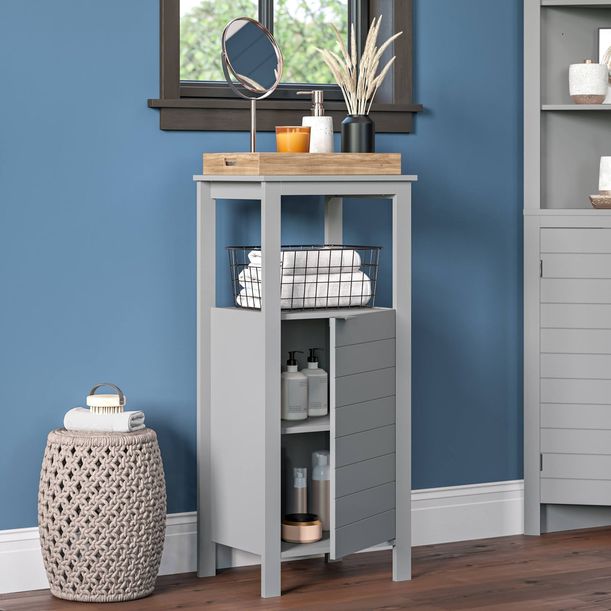 Gray Single Door Floor Cabinet V82677