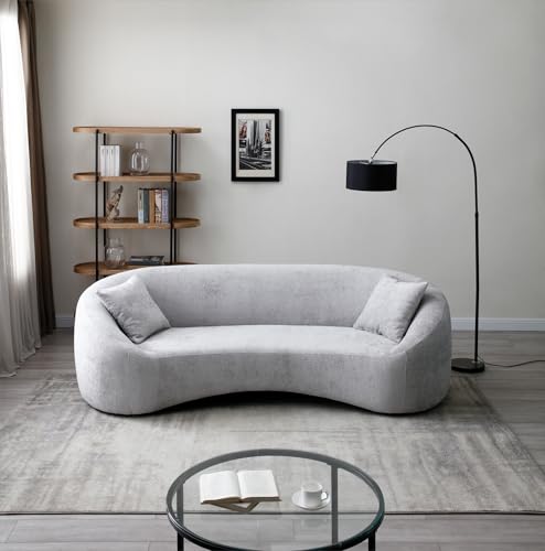 Light Gray Chenille Velvet 3 Seater Curved Sofa M910743