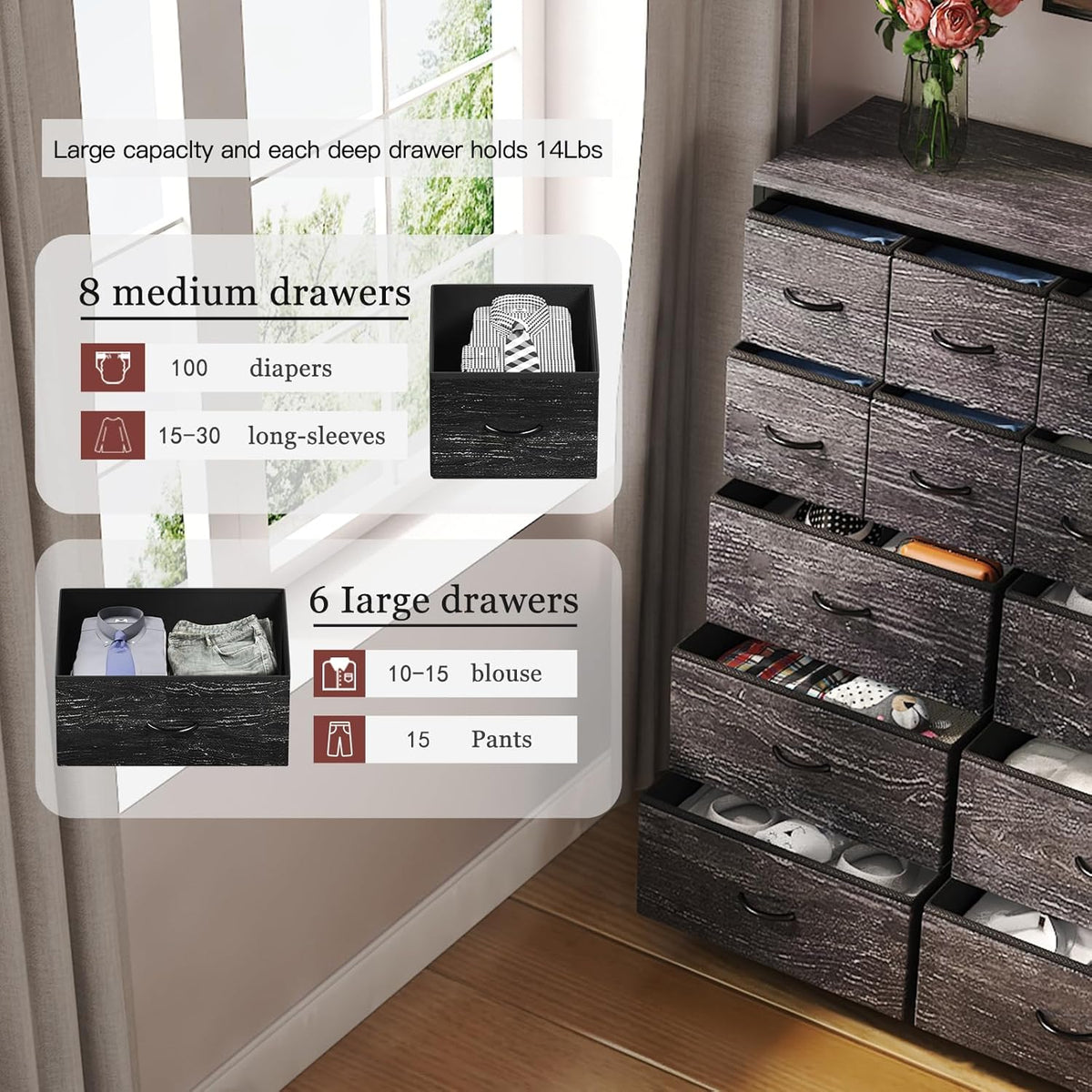 14 Drawer Tall Fabric Dresser G1744