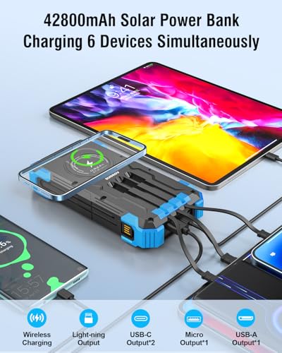 42800mAh Wireless Portable Charger with USB-C, QC3.0 Fast Charging 15W 4 Ports Outdoor Battery Pack with Dual LED Flashlights C6948