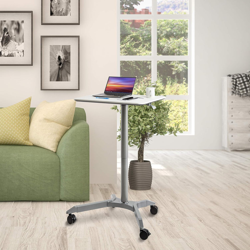 White Pneumatic Height Adjustable Mobile Laptop Desk Cart R554