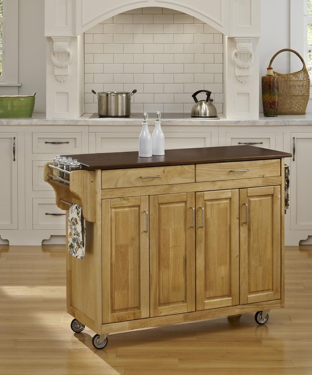 Natural Finish 4 Door Kitchen Cart with Cherry Top I645