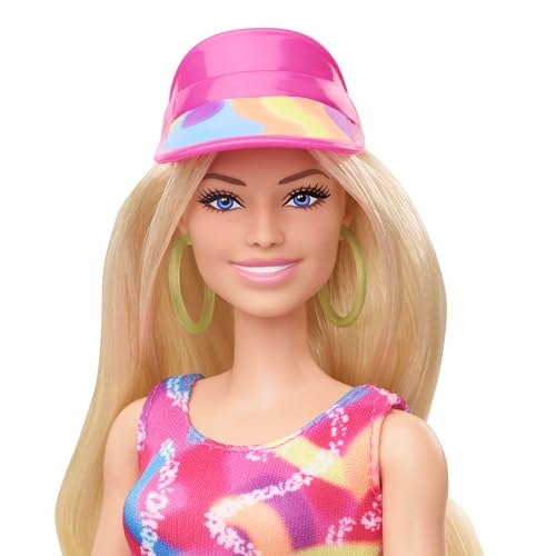 Skating Doll with Neon Outfit, Retro Gymnastics Suit, Pink Biker Shorts, Sun Shield, Neon Green Hoop Earrings, Skating Equipment, Impala Inline Skates H490