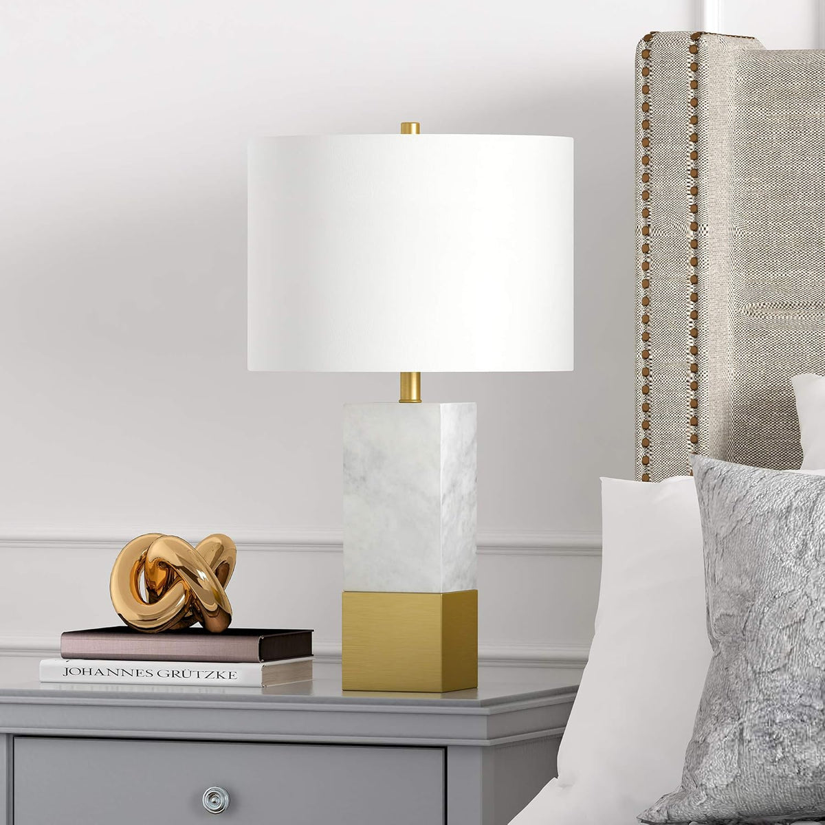 Marble Table Lamp with Fabric Shade V38457