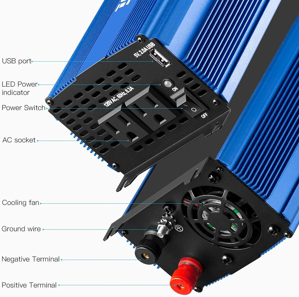 5000W Power Inverter 12V to 110V 4AC Outlets 2USB Ports K221