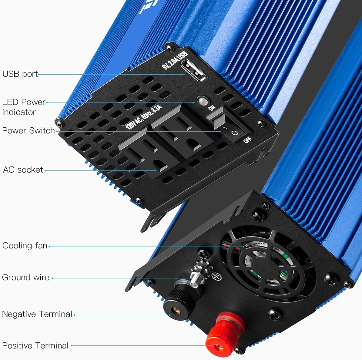 5000W Power Inverter 12V to 110V 4AC Outlets 2USB Ports K221