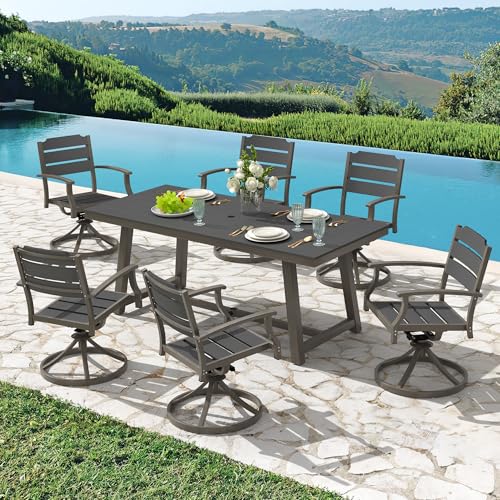 5Pcs Outdoor Patio Dining Set with Umbrella Hole, Aluminum Frame, Brown U159719