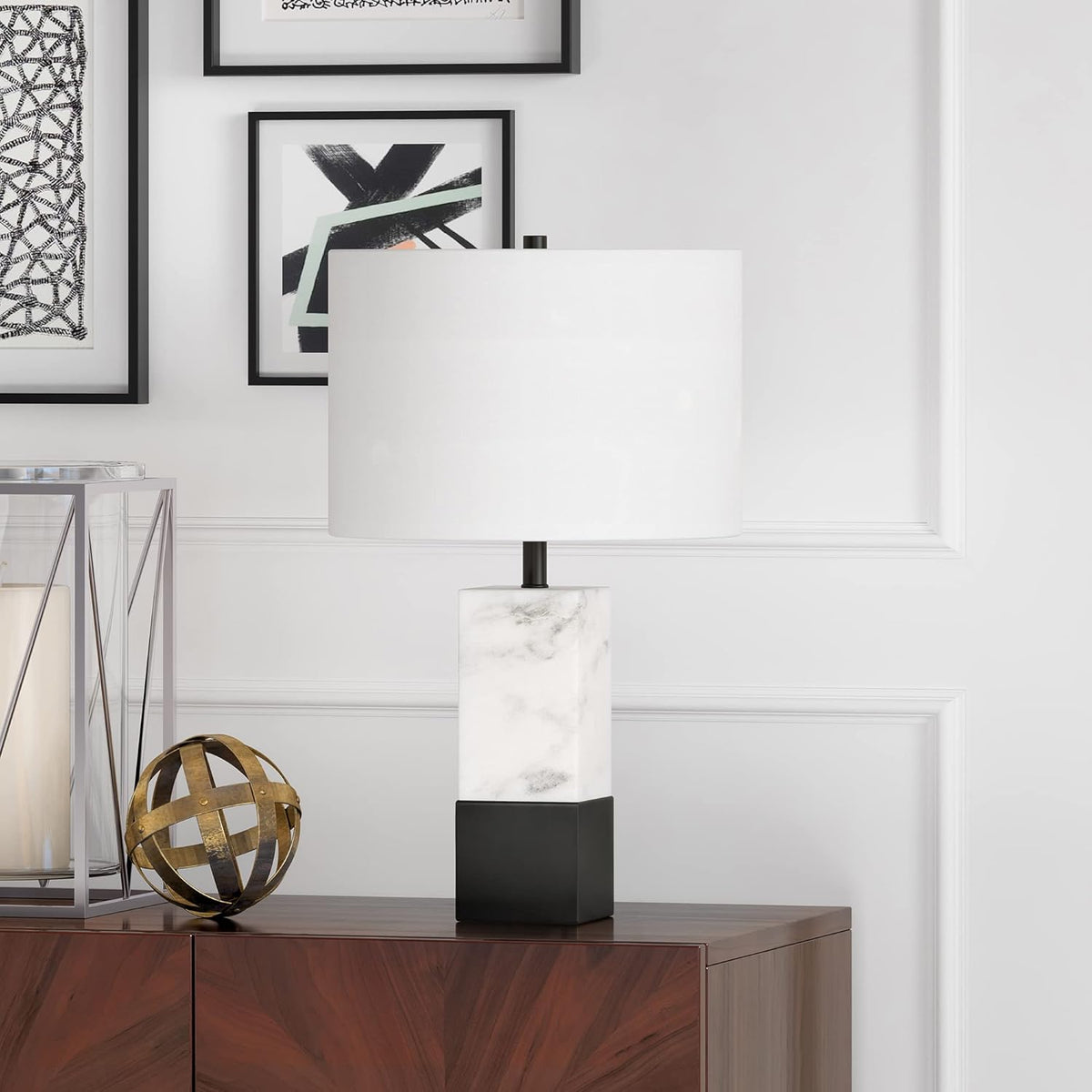 Marble Table Lamp with Fabric Shade V38457