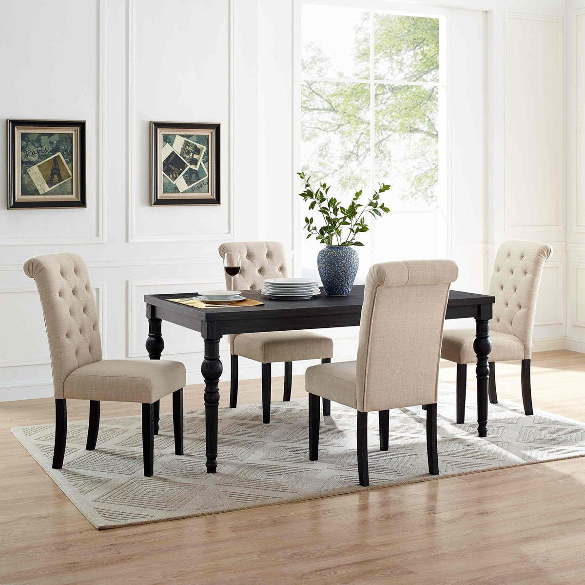 5-Piece Solid Wood Dining Table Set with 4 Upholstered Chairs Q834654