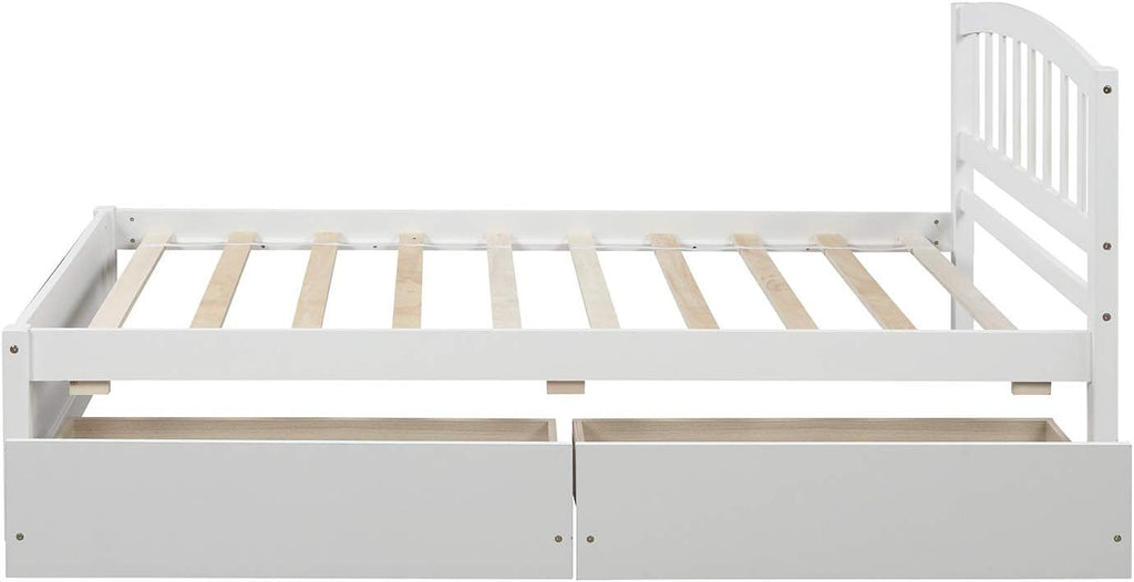 White 79.5x41.8x37.4 inches Platform Double Bed Frame with Two Drawers and Headboard P29861