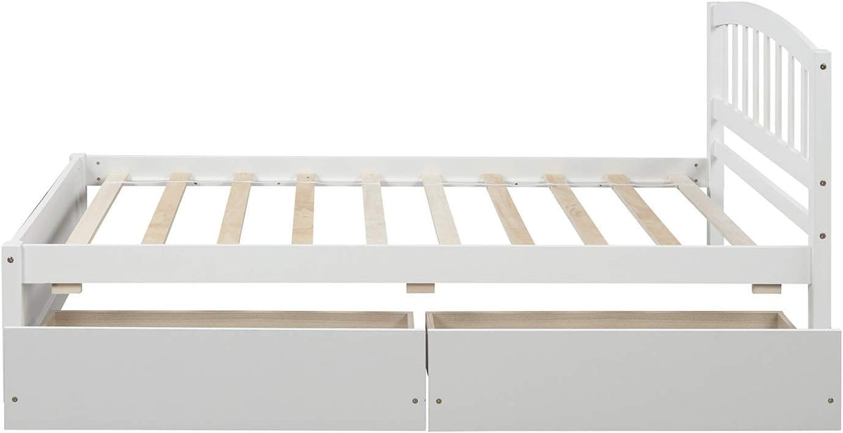White 79.5x41.8x37.4 inches Platform Double Bed Frame with Two Drawers and Headboard P29861
