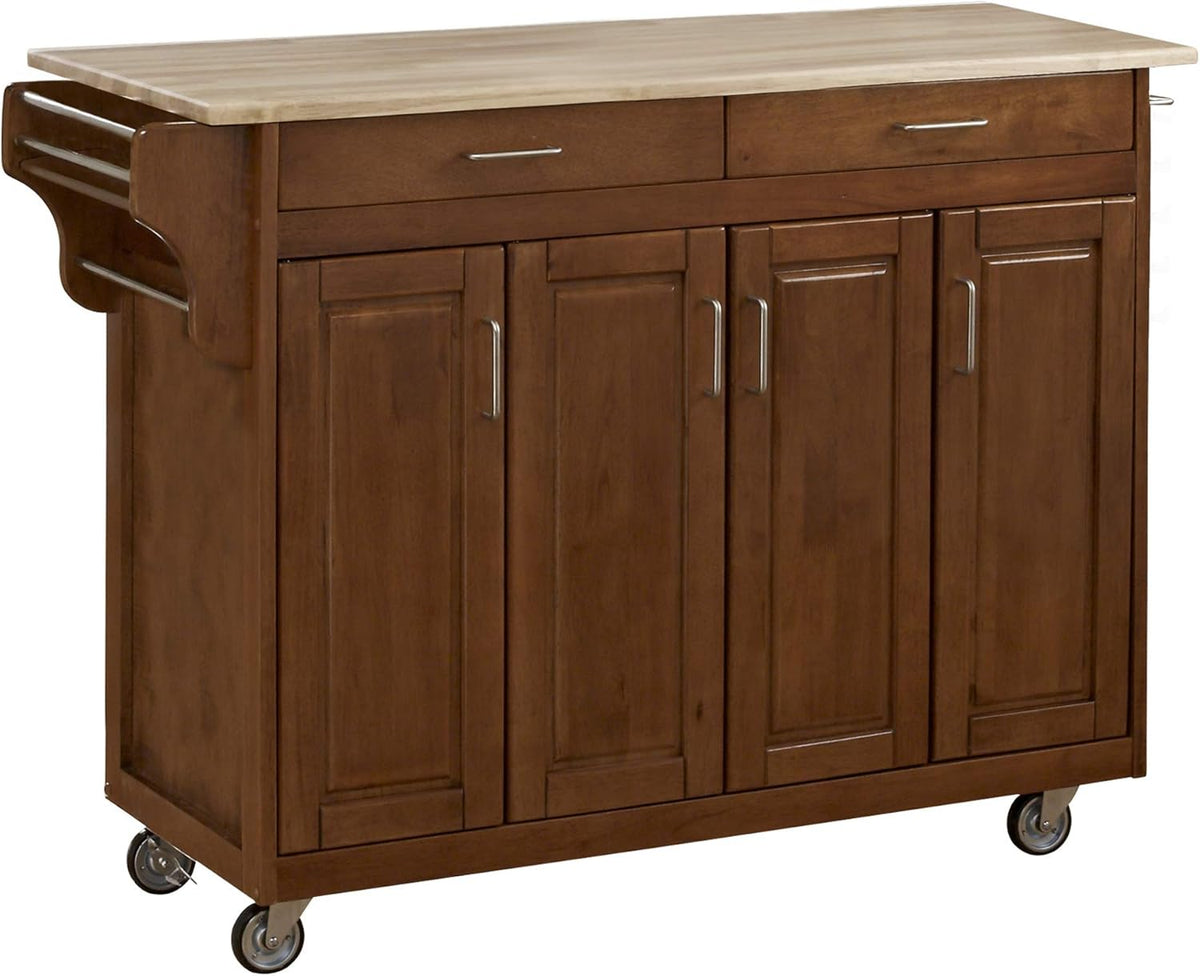 Natural Finish 4 Door Kitchen Cart with Cherry Top I645