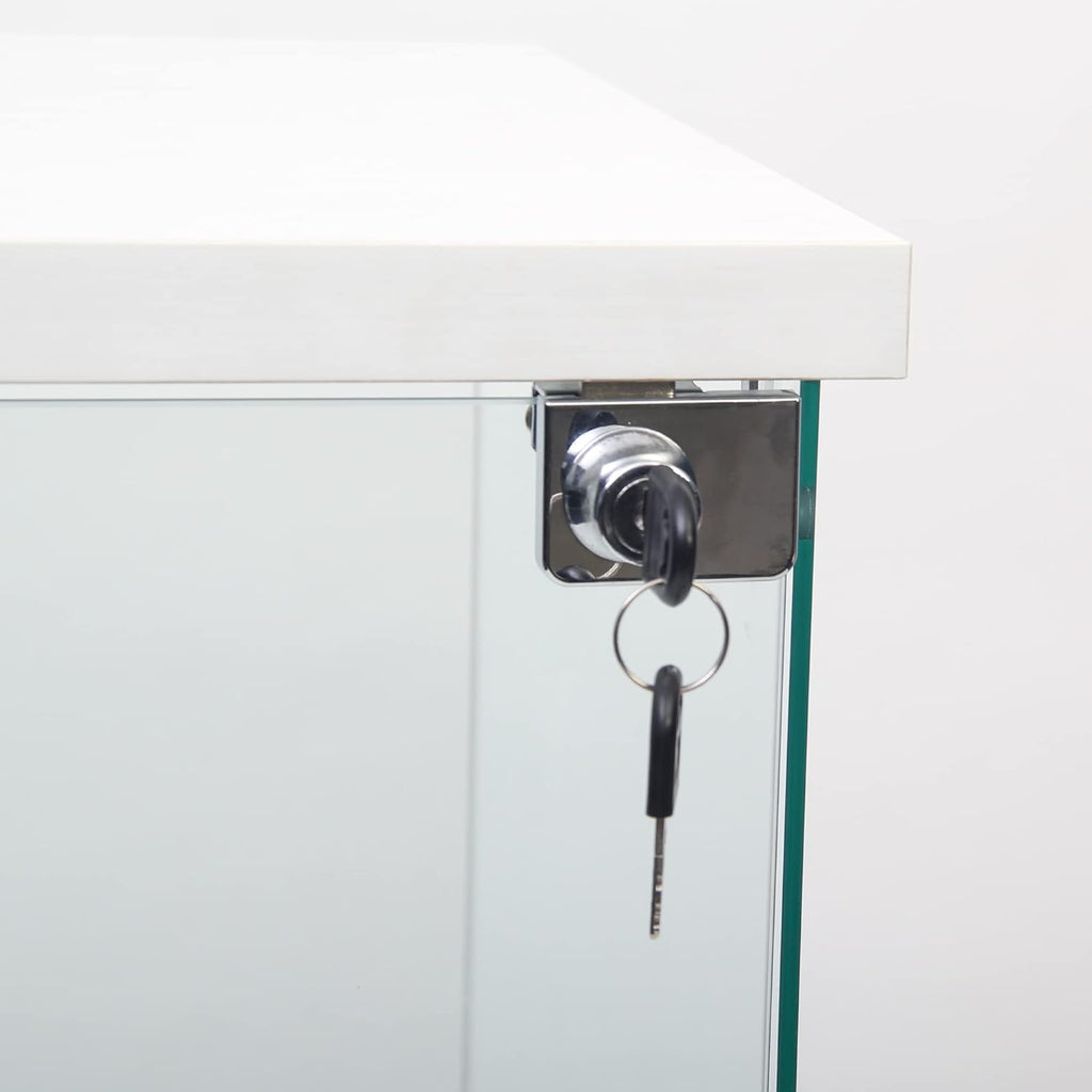 White 4-Shelf Glass Display Cabinet with Door and Lock E57146