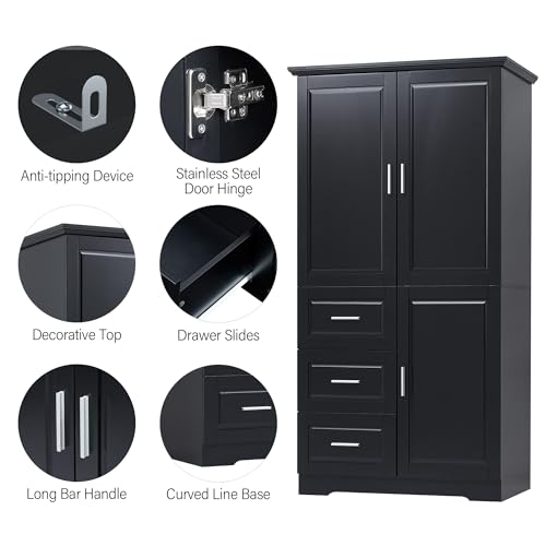 White 3 Door Tall Storage Cabinet with Adjustable Shelves and 3 Drawers Q7736