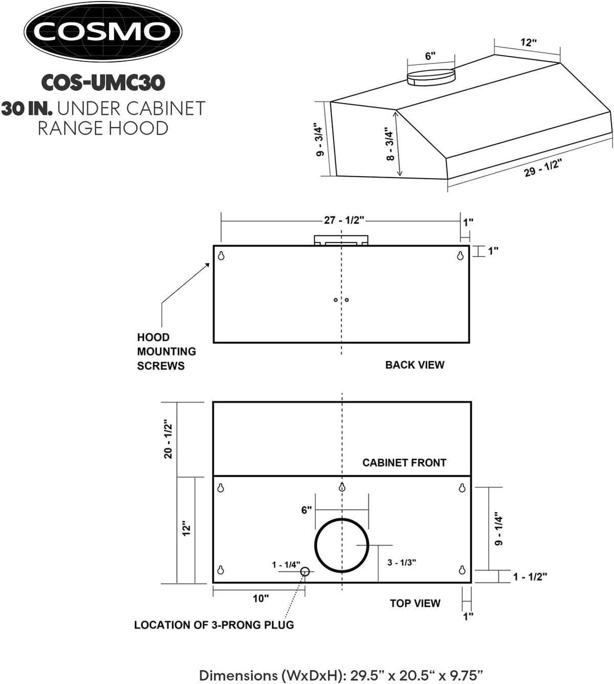 30 inch Stainless Steel Under Cabinet Range Hood M62755