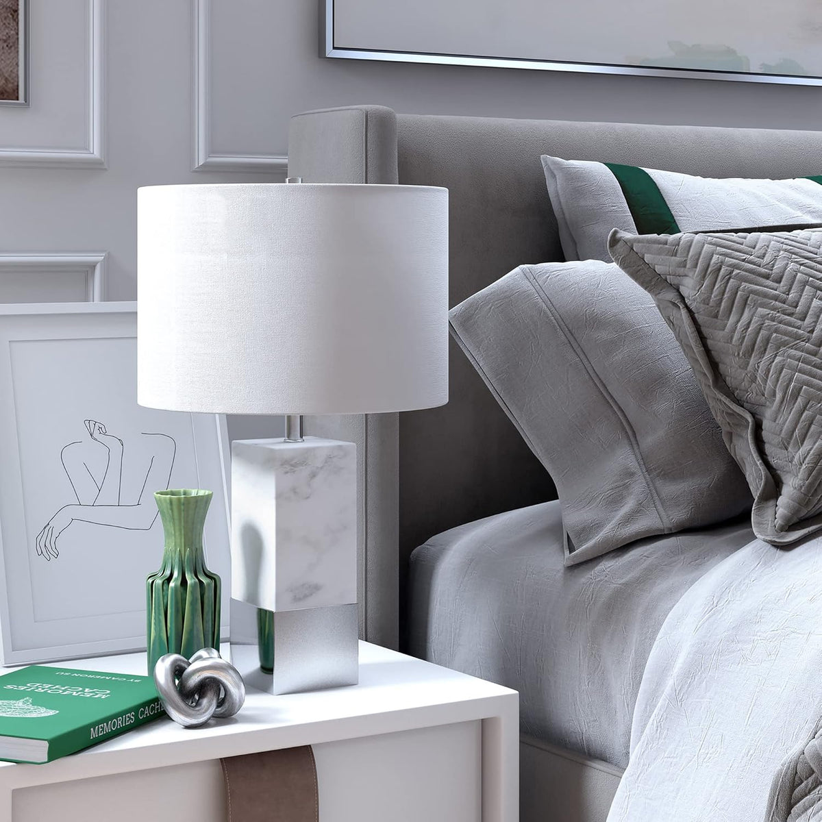 Marble Table Lamp with Fabric Shade V38457
