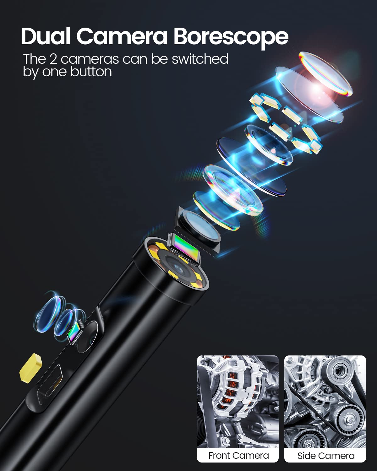 5'' HD Dual Lens Endoscope Borescope Camera with LED Lights M948