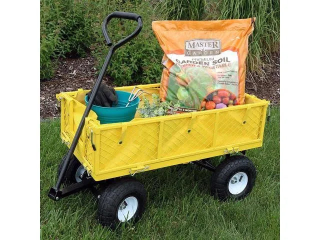 Yellow Utility Cart with Folding Sides and Liner Set W3387