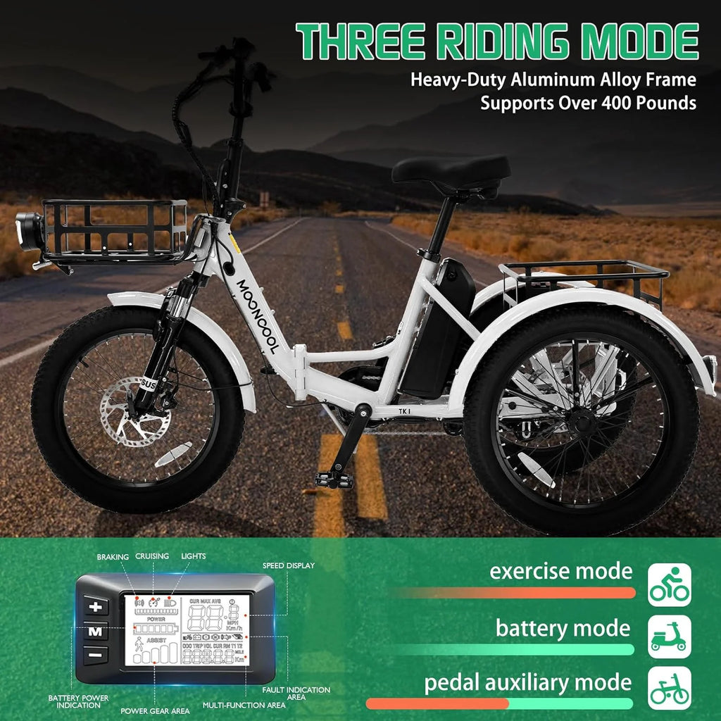 48V 20" Fat Tire 3 Wheel Folding Electric Tricycle P805