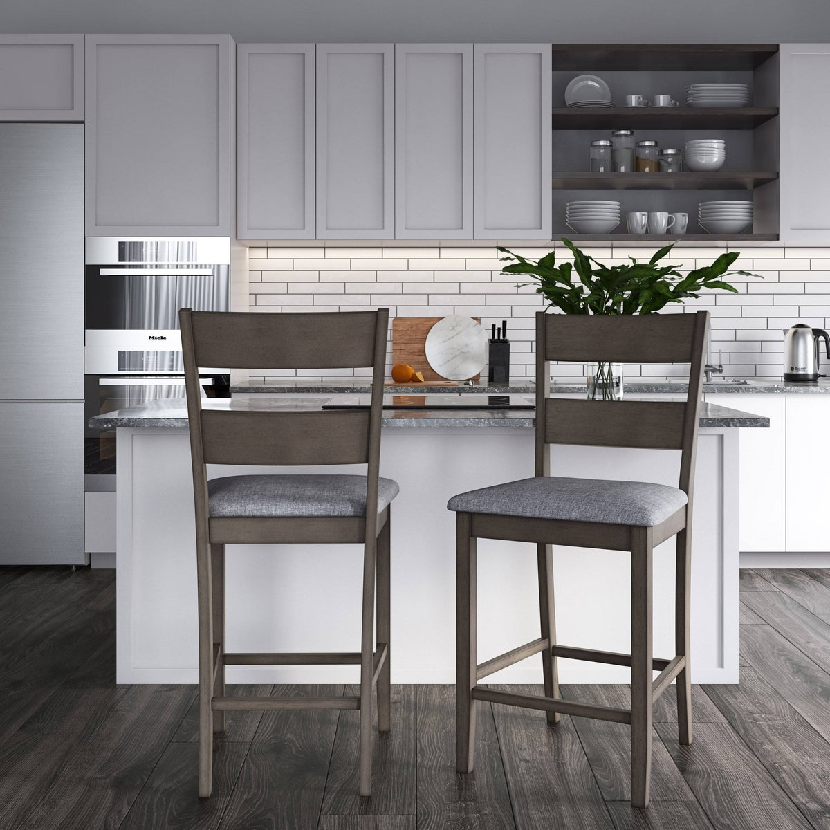 Washed Gray Counter Height Dining Chair Set of 2 G375
