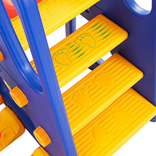 Toddler Long Slide Set, 3-in-1 Large Climber Playset with Basketball Hoop, Stairs, Thickened Panel, Playground Swing L942414