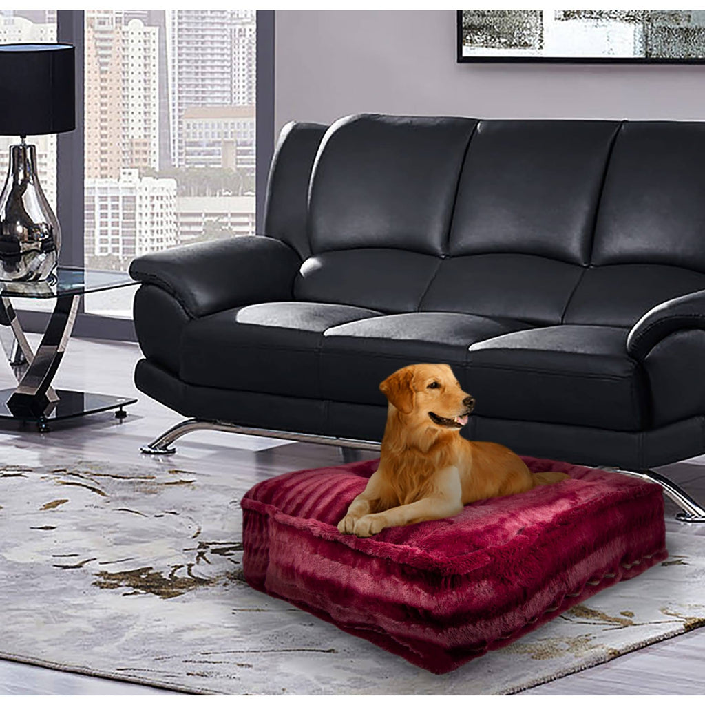 Large Plush Faux Fur Rectangle Dog & Cat Bed R2554