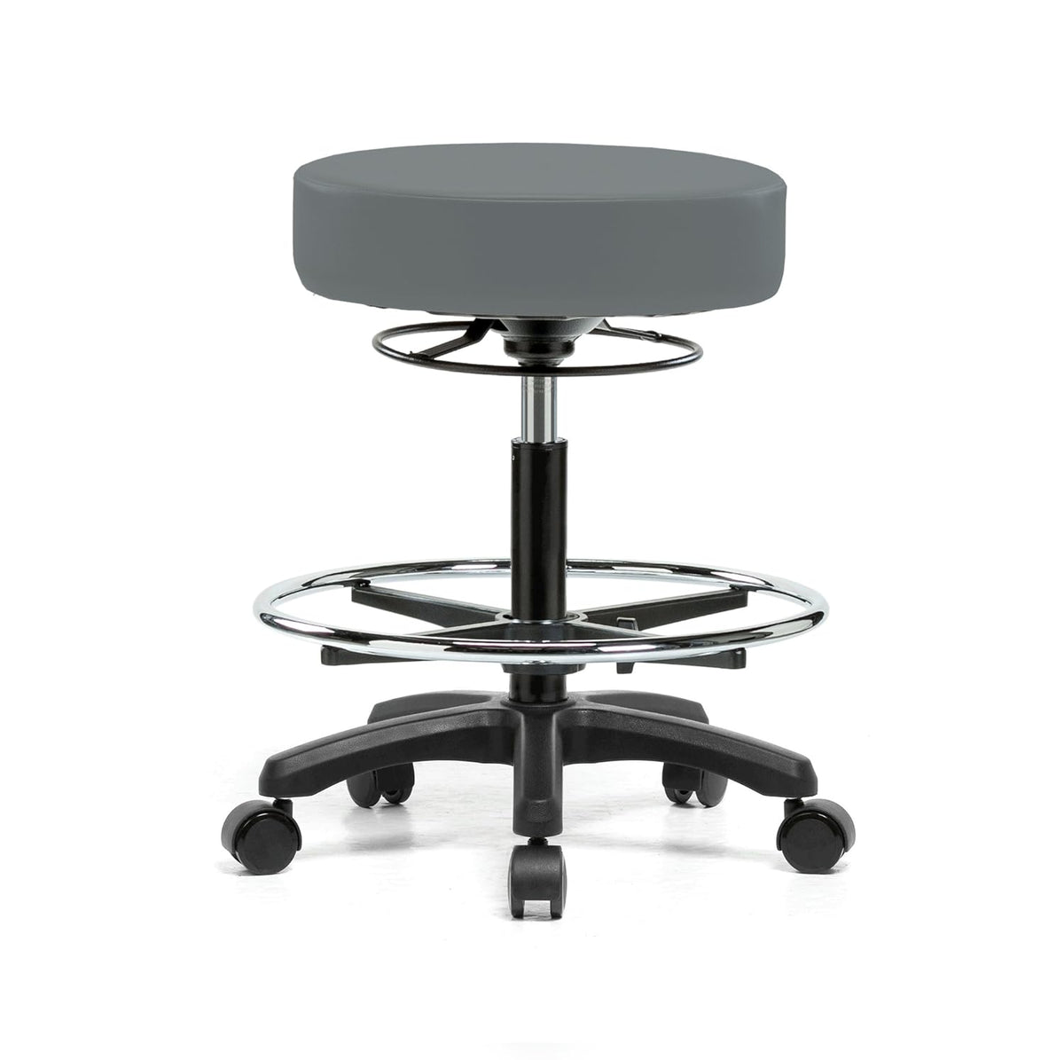Height Adjustable Rolling Stool 18-23 inches 250-pound Capacity Charcoal Vinyl V8934