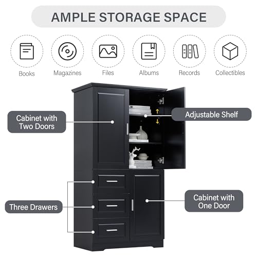 White 3 Door Tall Storage Cabinet with Adjustable Shelves and 3 Drawers Q7736