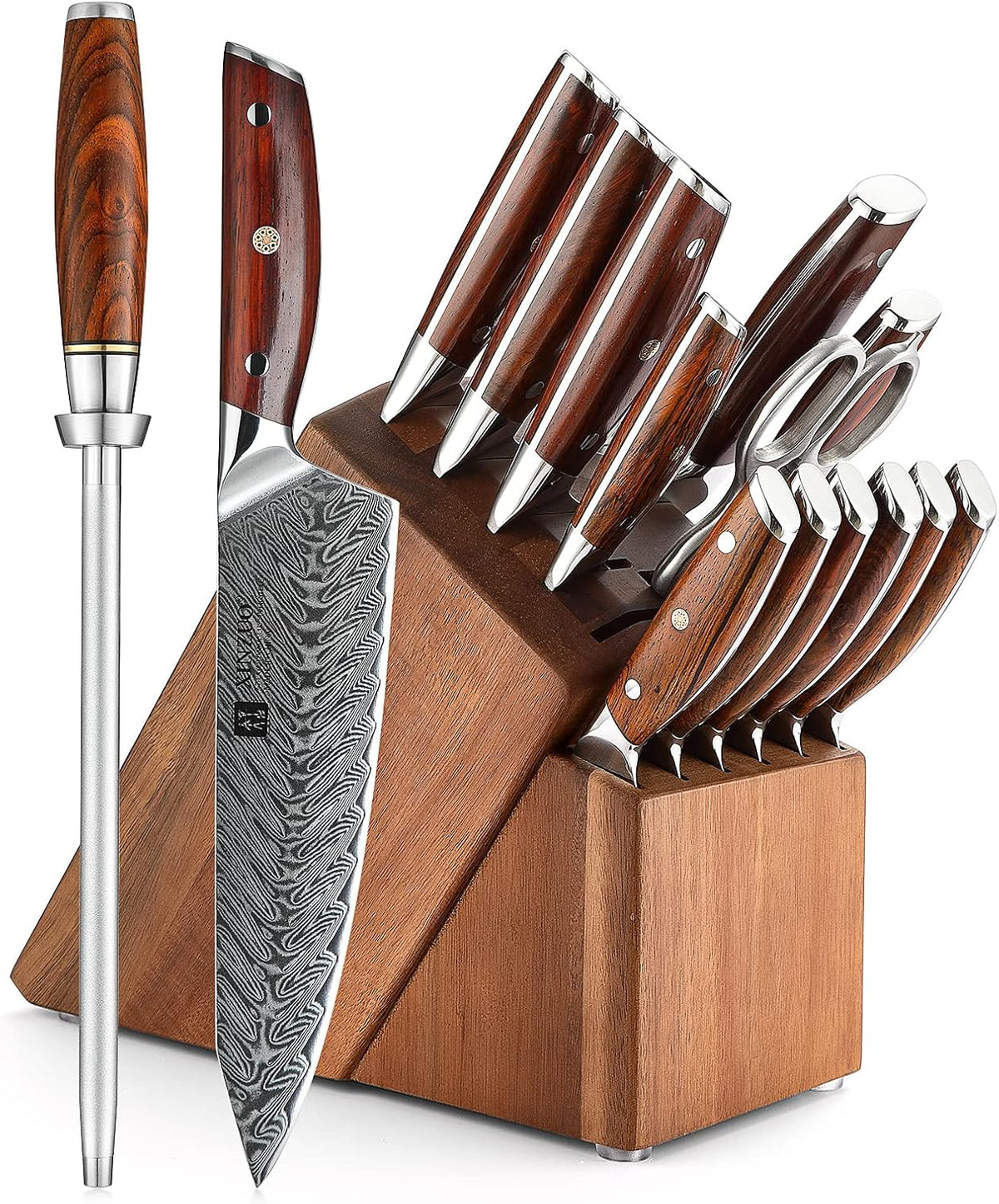 Damascus Steel 15Pcs Kitchen Knife Set with Acacia Wood Block X14205