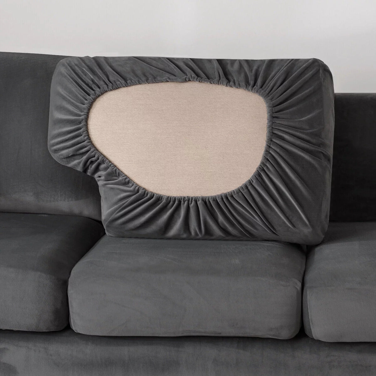 5-Pieces Velvet Stretch Couch Slipcovers (Dark Grey) P429398