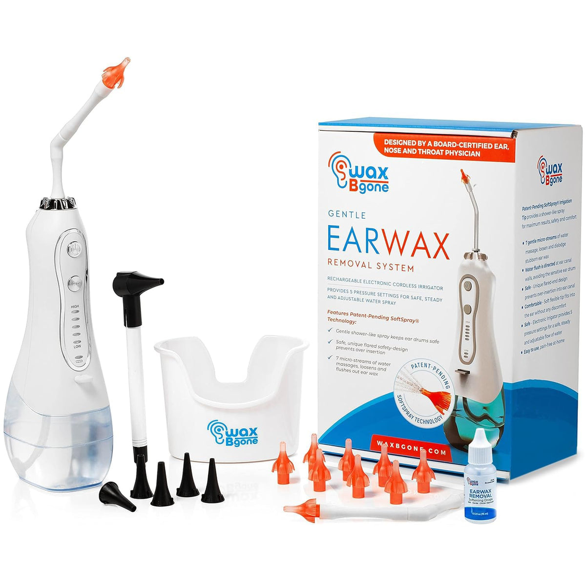 Ear Wax Removal Kit with Otoscope, 10 Disposable Tips, 2 Wands, Ear Basin, and Earwax Drops T49270