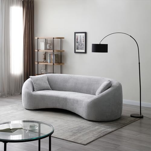 Light Gray Chenille Velvet 3 Seater Curved Sofa M910743