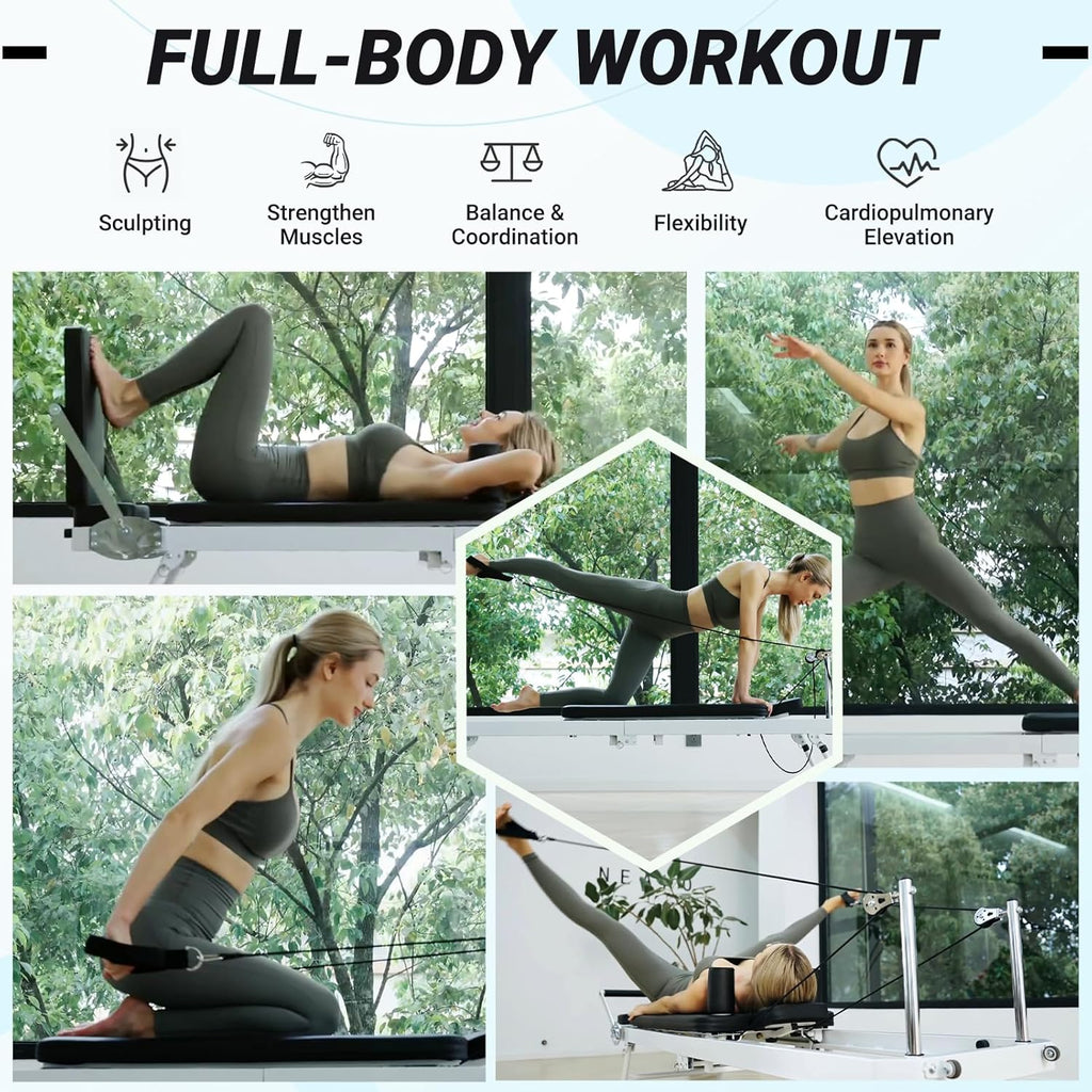 Foldable Pilates Reformer with Dual Resistance Springs and Cords T680