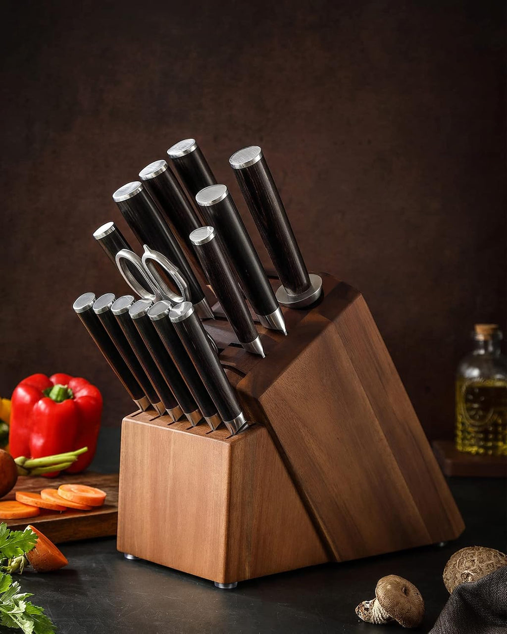 Damascus Steel 15Pcs Kitchen Knife Set with Acacia Wood Block X14205