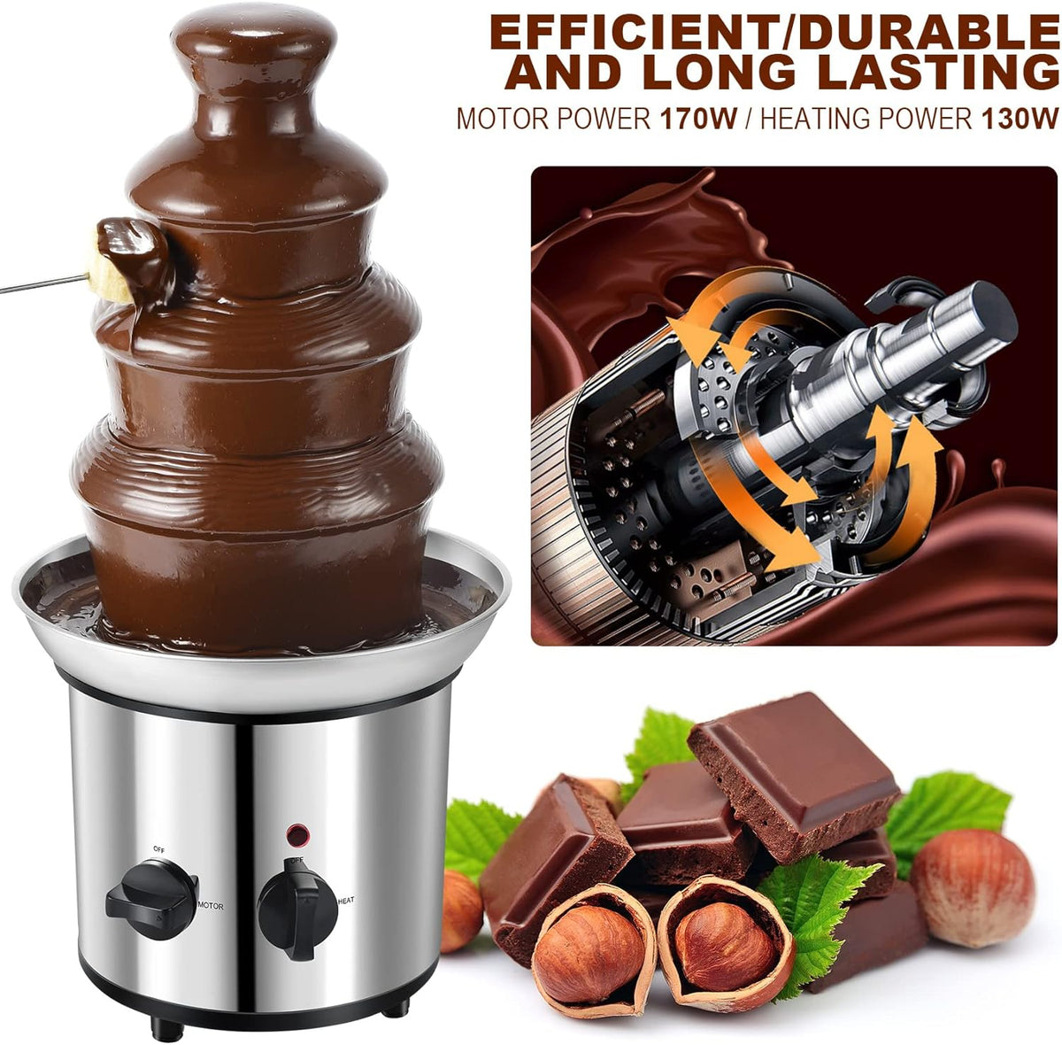 4 Tiers Electric Chocolate Fondue Fountain Set with 6pcs Stainless Steel Forks A737924