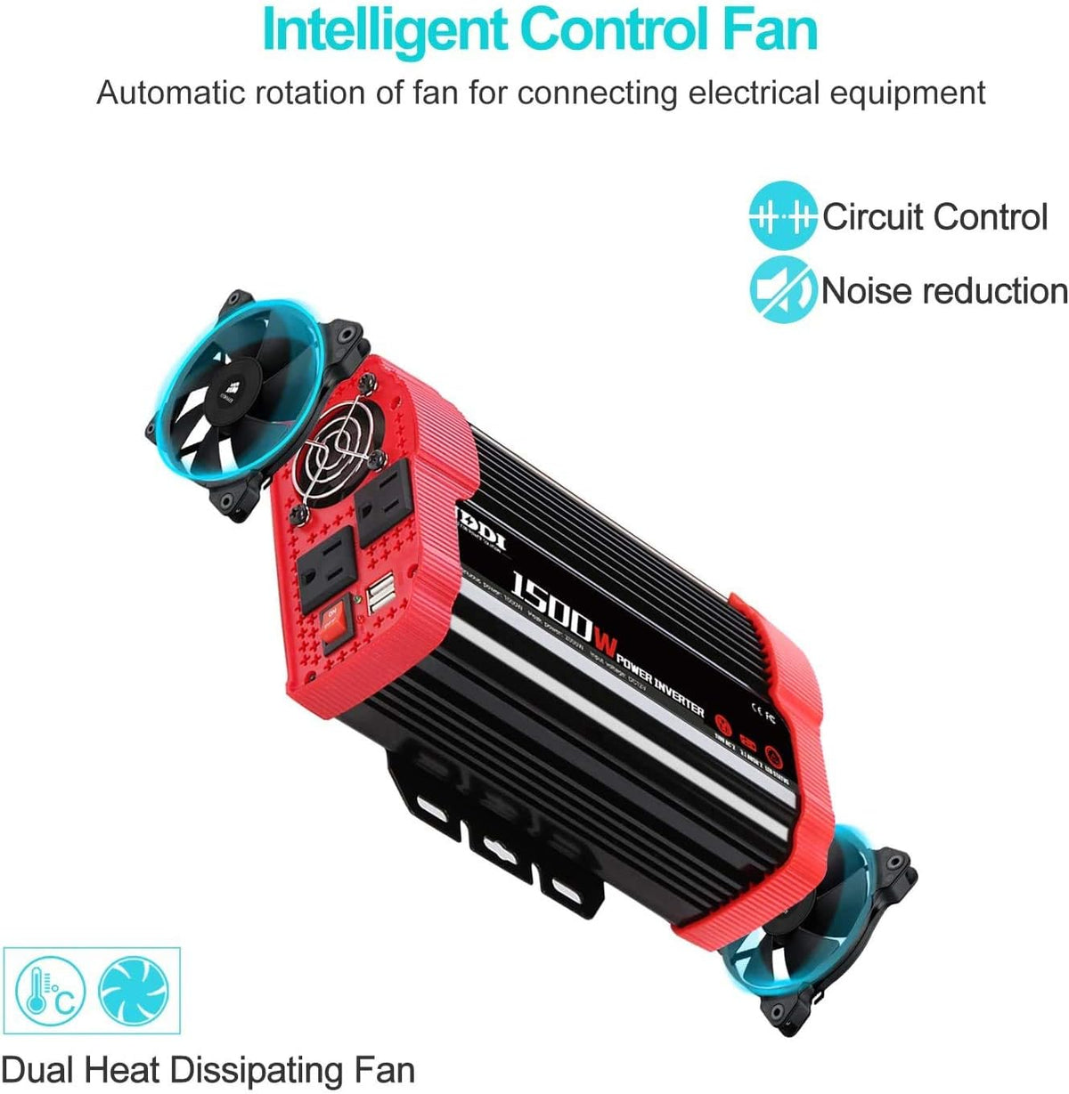 1500W Car Power Inverter 12V DC to 110V AC Converter with Dual USB Port and AC Outlets Pack of 2 N2817
