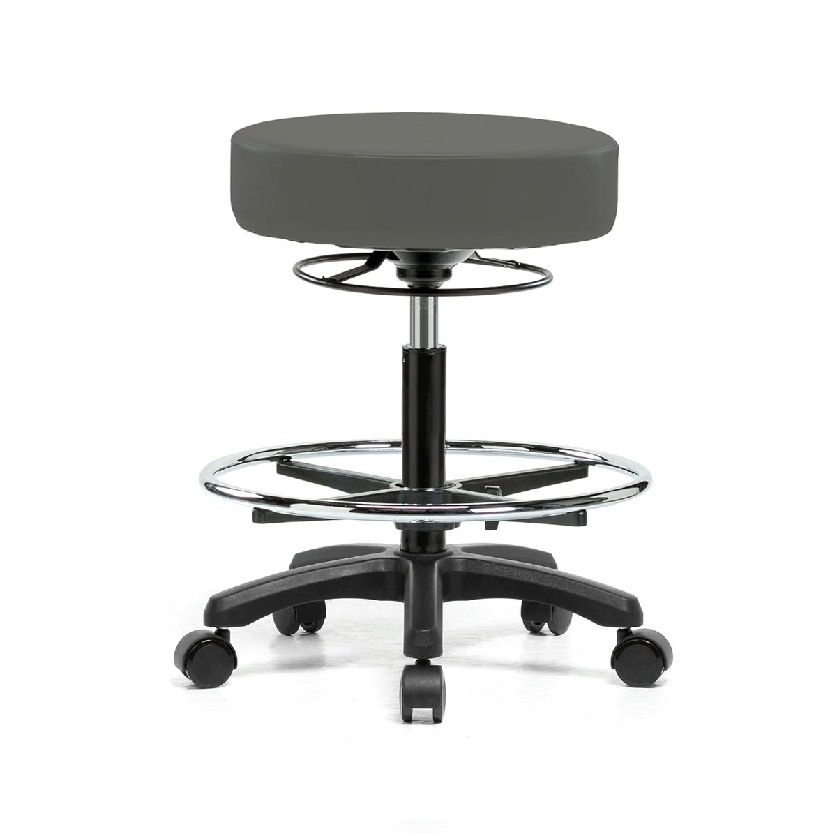 Height Adjustable Rolling Stool 18-23 inches 250-pound Capacity Charcoal Vinyl V8934