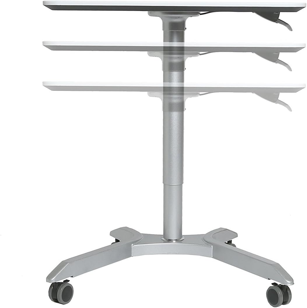White Pneumatic Height Adjustable Mobile Laptop Desk Cart R554