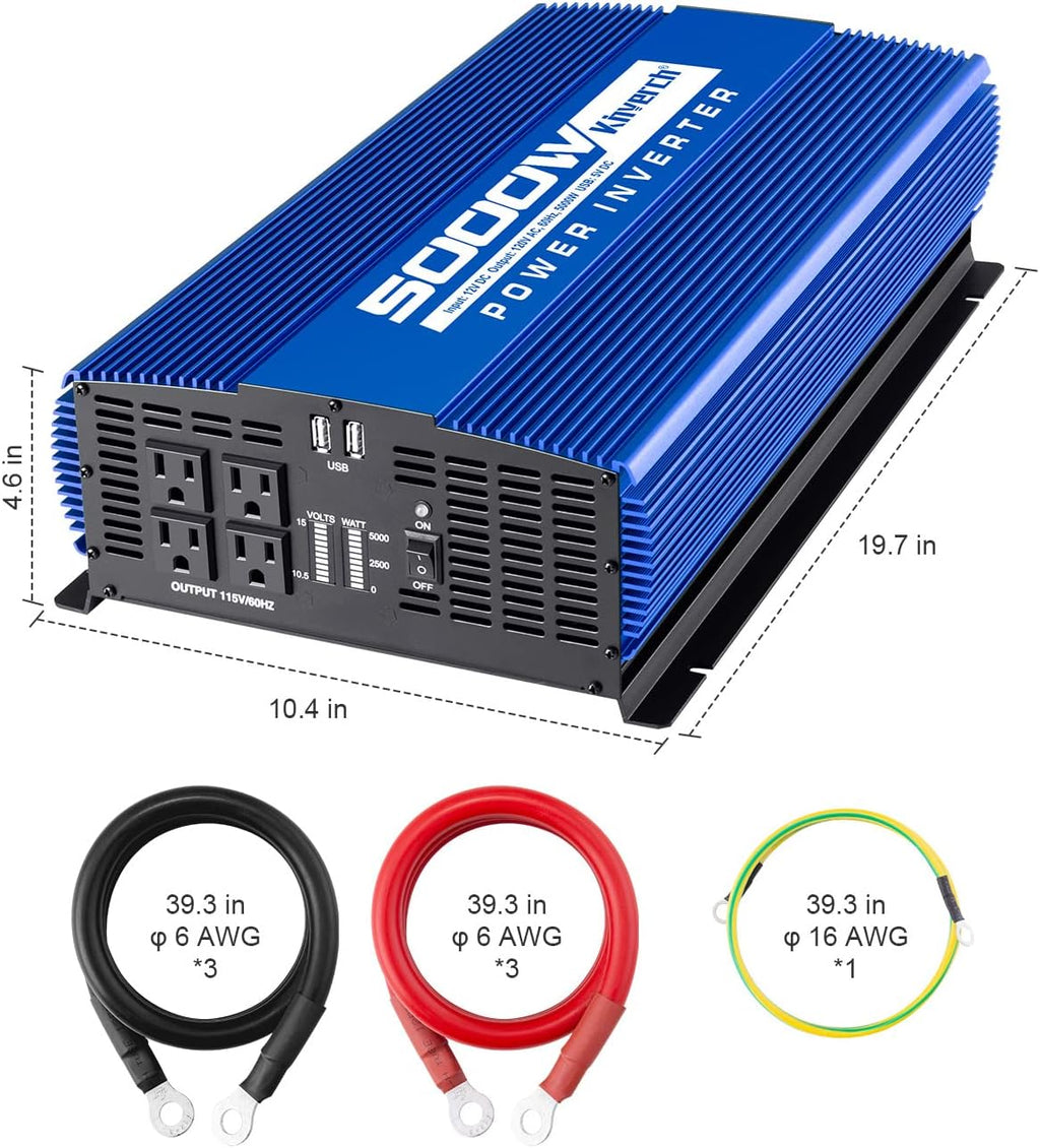 5000W Power Inverter 12V to 110V 4AC Outlets 2USB Ports K221