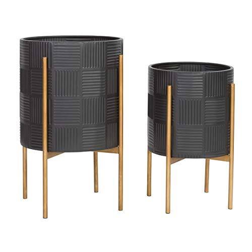 Black & Gold Set of 2 Planters X803894