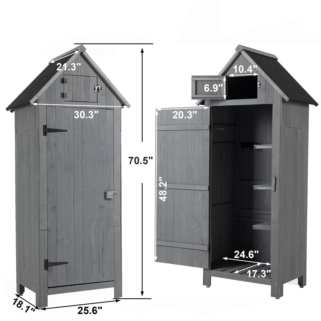 Gray Outdoor Wood Storage Cabinet with Shelves Q844020