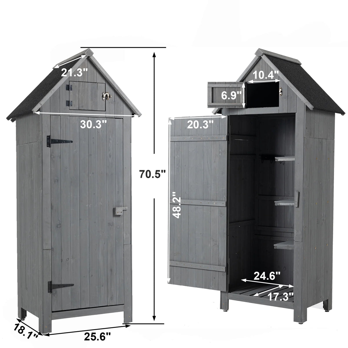 Gray Outdoor Wood Storage Cabinet with Shelves Q844020