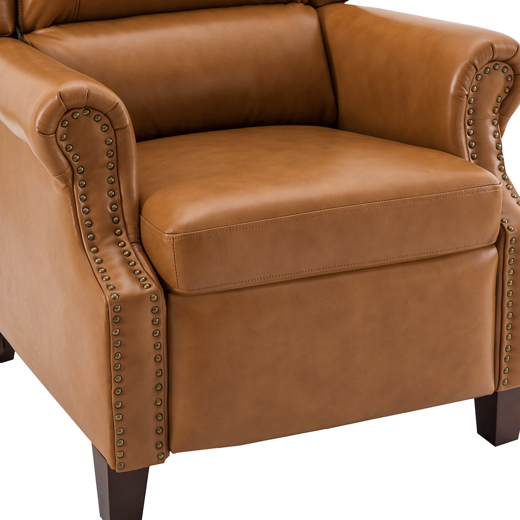 Genuine Leather Recliner with Nailhead Trims and Solid Wood Legs C6832