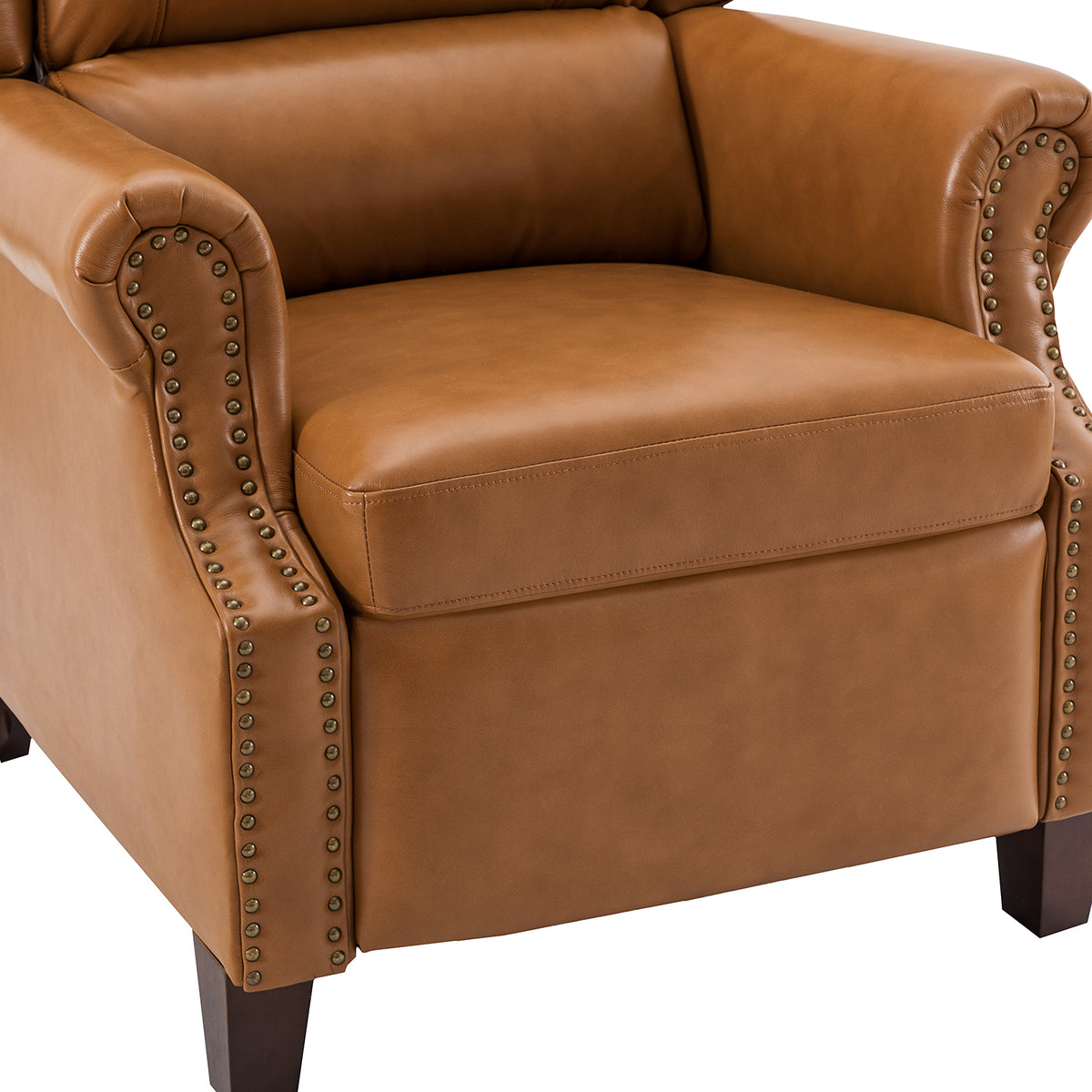 Genuine Leather Recliner with Nailhead Trims and Solid Wood Legs C6832