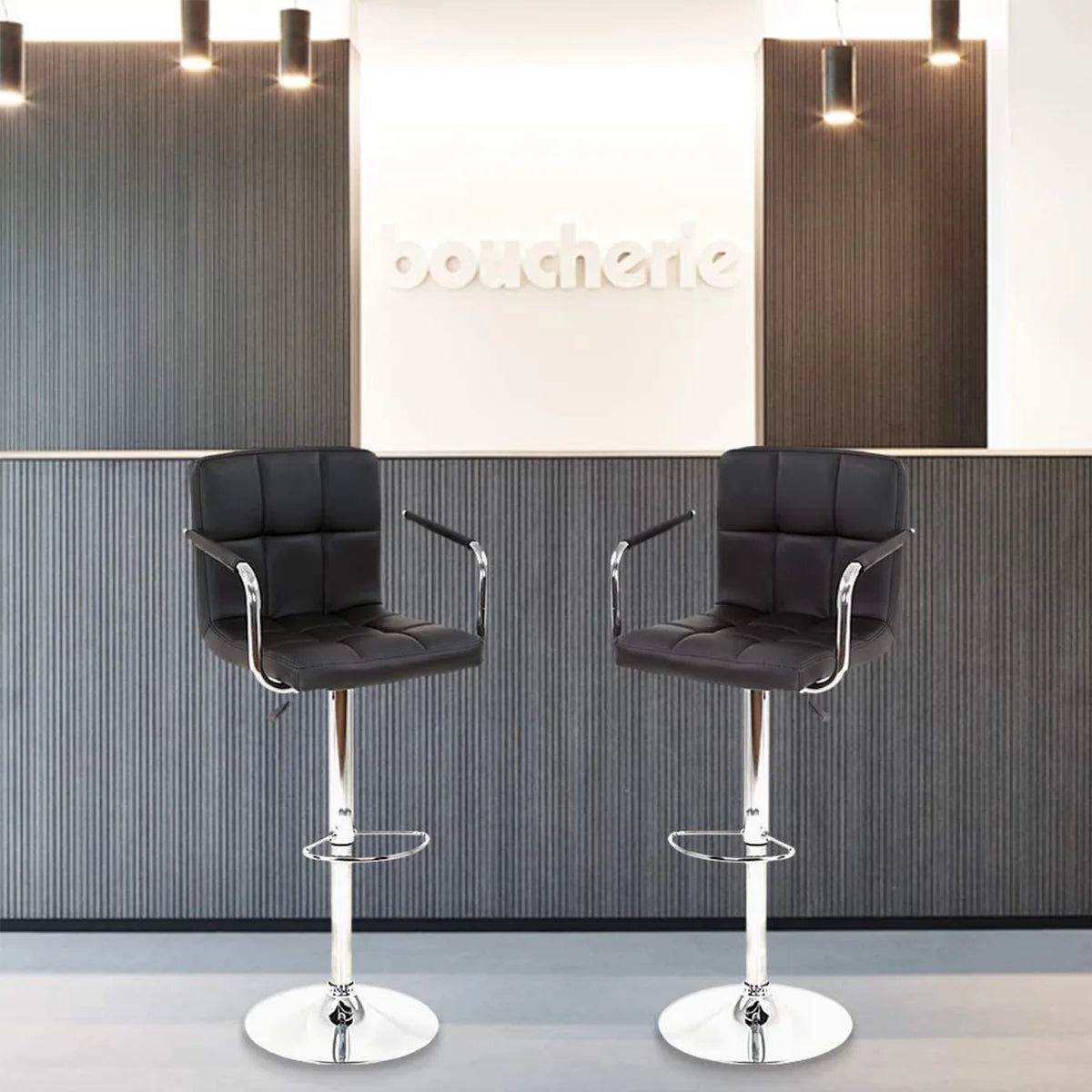 Set of 2 PU Leather Swivel Bar Stools with Armrest F717