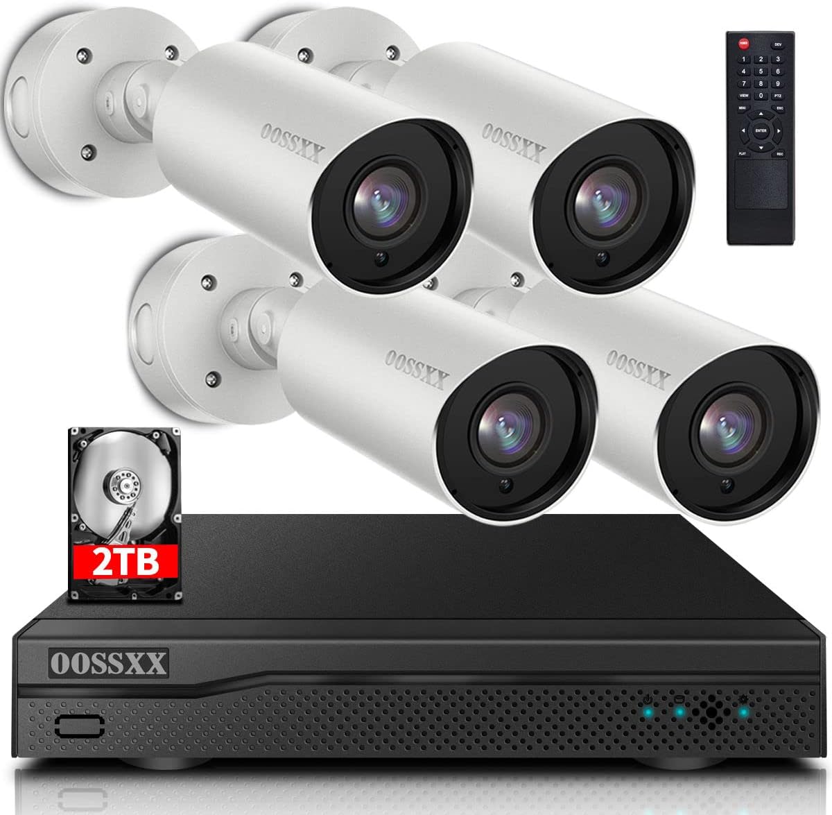 AI Detected POE Security Camera Systems, 8 Channel Outdoor Surveillance Video System, 4pcs IP67 Waterproof Cameras with Audio, 2TB G12440