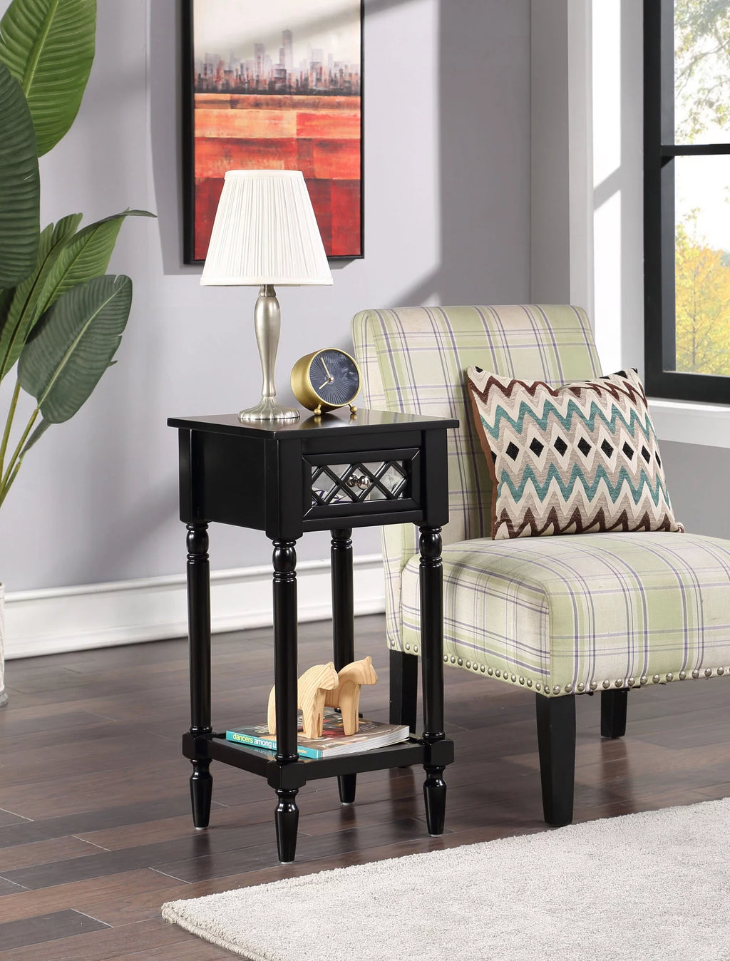 Black 1 Drawer Accent Table with Shelf M179845
