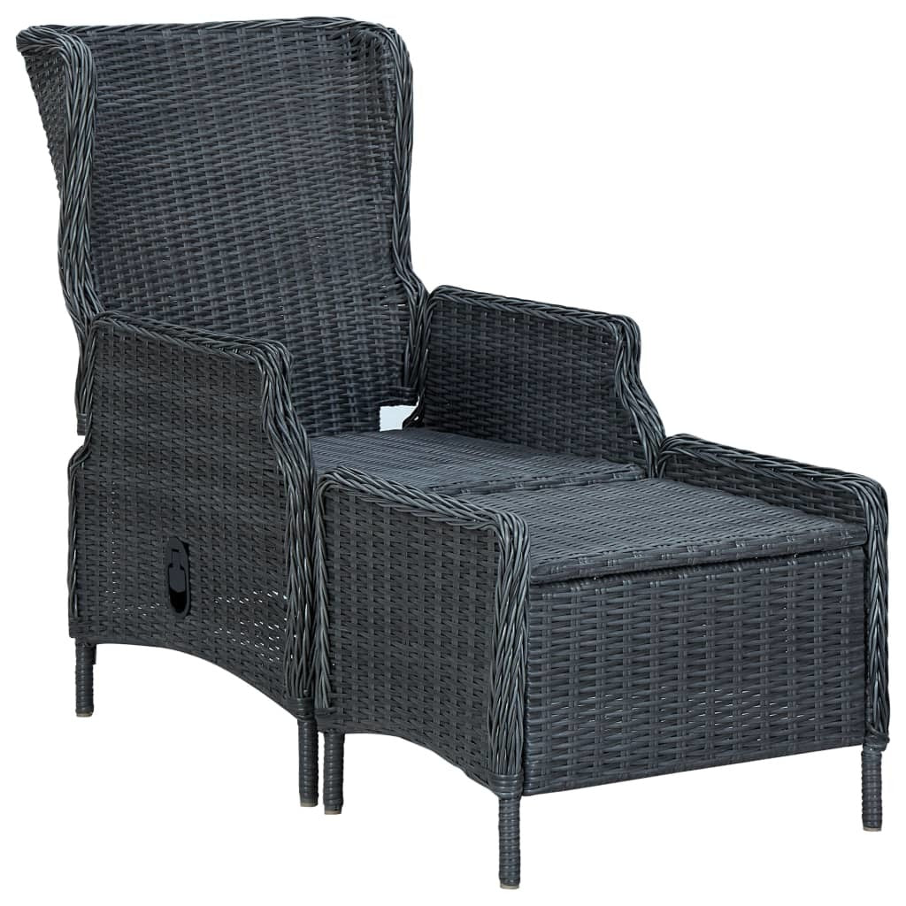 Dark Gray Poly Rattan Reclining Patio Chair with Footstool O87565
