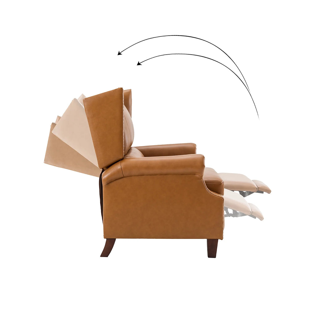 Genuine Leather Recliner with Nailhead Trims and Solid Wood Legs C6832