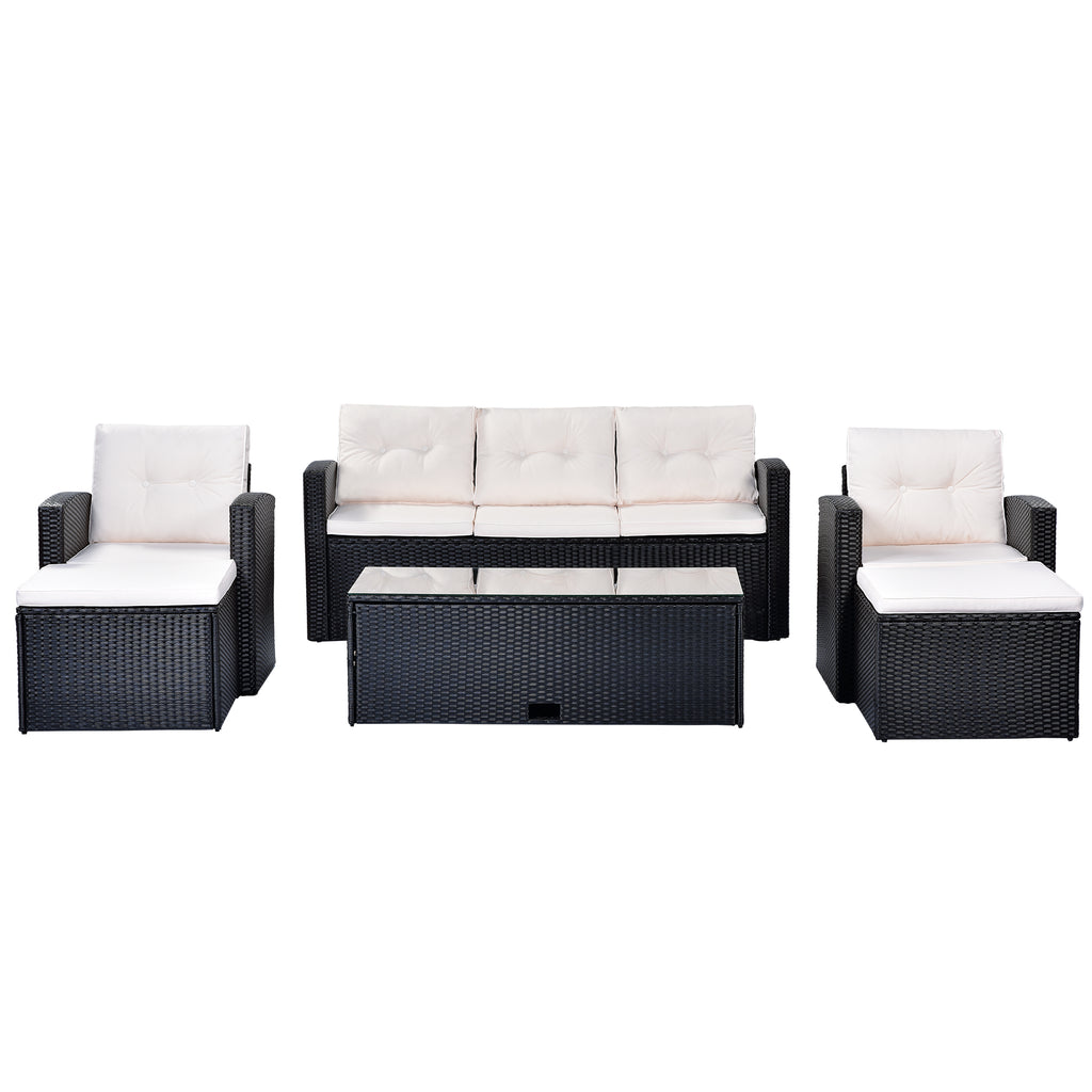 6-piece PE rattan Patio Sectional Set with coffee table, ottomans, removable cushions Y7617